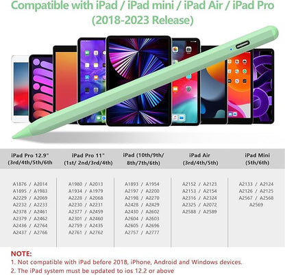 Stylus Pen for iPad 2018-2023 with Palm Rejection, Active Pencil for iPad 10th/9th/8th/7th/6th Generation, for iPad Pro 11/12.9 inch, for iPad Air 5th/4th/3th Gen, for iPad Mini 6th/5th Gen (Green)