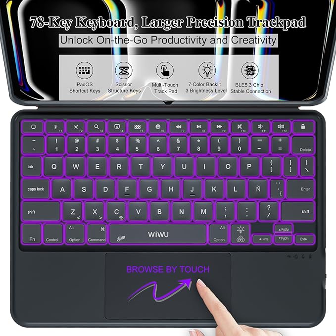 iPad Pro 13 inch Case with Keyboard (M5 2025, M4 2024), Flex Magnetic Detachable Backlit Keyboard Case, Larger Multi-Trackpad, Landscape/Portrait, 160° Adjustable Stand, Slim Protective Case (Black)