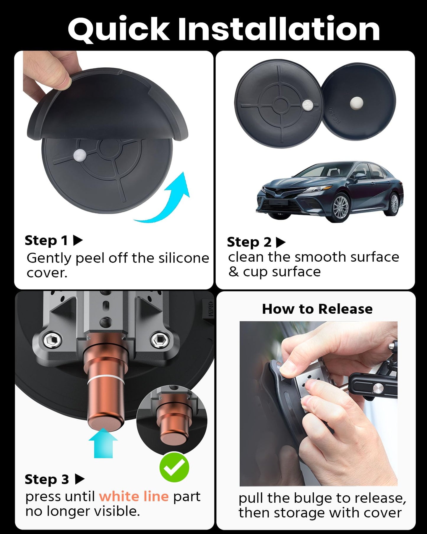 ROZOER 6" Suction Cup Camera Mount – Car, Windshield & Dash Cam Mount with Cold Shoe, NATO Rail, 1/4"-20 & 3/8-16 Threads (6”)