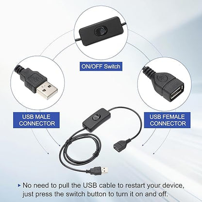 MECCANIXITY USB Extension Cable with ON/Off Toggle Switch 1m USB Male to Female Extension Cord for Desk Lamp Fan LED Light Strip Black Pack of 1