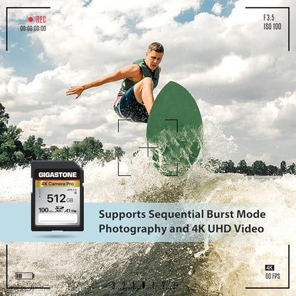 [5-Yrs Free Data Recovery] GIGASTONE 512GB Memory Card 4K Pro Series Speed Up to 100MB/s Compatible with Canon Camcorder, A1 V30 UHS-I