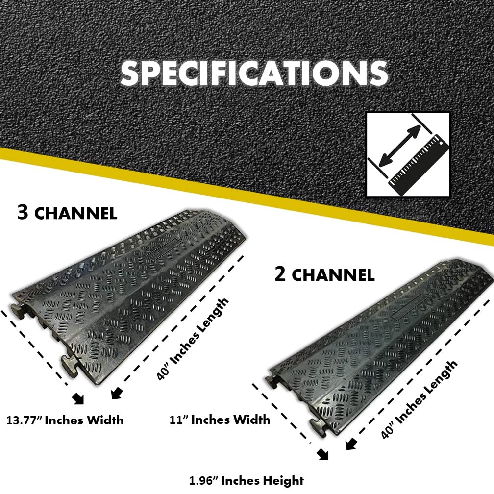 Kable Kontrol Drop Over Floor Cord Cover – 40” Inch Long 3 Channel Cable or Wire Protector – 30 Pcs Bulk Pack - Rubber Ramp for Indoor and Outdoor Use – Black