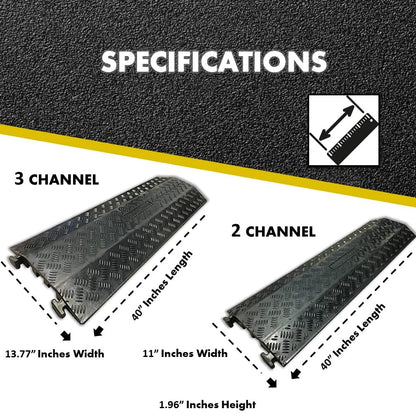 Kable Kontrol Drop Over Floor Cord Cover – 40” Inch Long 3 Channel Cable or Wire Protector – 30 Pcs Bulk Pack - Rubber Ramp for Indoor and Outdoor Use – Black
