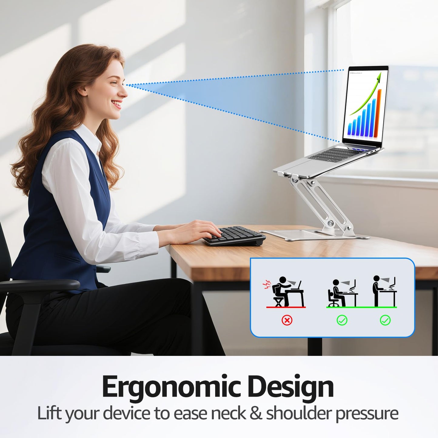 Urmust Adjustable Laptop Stand for Desk, 10-15.6“ Laptop Riser, Silver