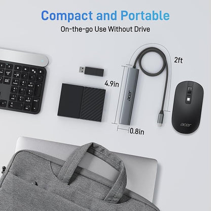 Acer USB C Hub 5 in 1 with 4K HDMI, 100W Power Delivery, 3 USB A Data Ports, USB C to HDMI Multiport Adapter for Laptop, PC, Tablet, MacBook Pro/Air, iPad Air/Pro, iMac, iPhone 15/16 Pro/Pro Max (2ft)