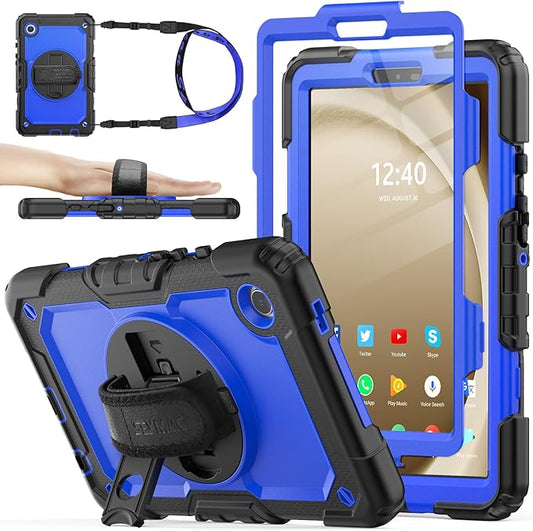 SEYMAC stock Case for Samsung Galaxy Tab A11/ A9 8.7'' (Not for A11+Plus11''), Full-Body Drop Protection Case with Screen Protector Pencil Holder [360° Rotating Hand Strap] &Stand, Blue+Black