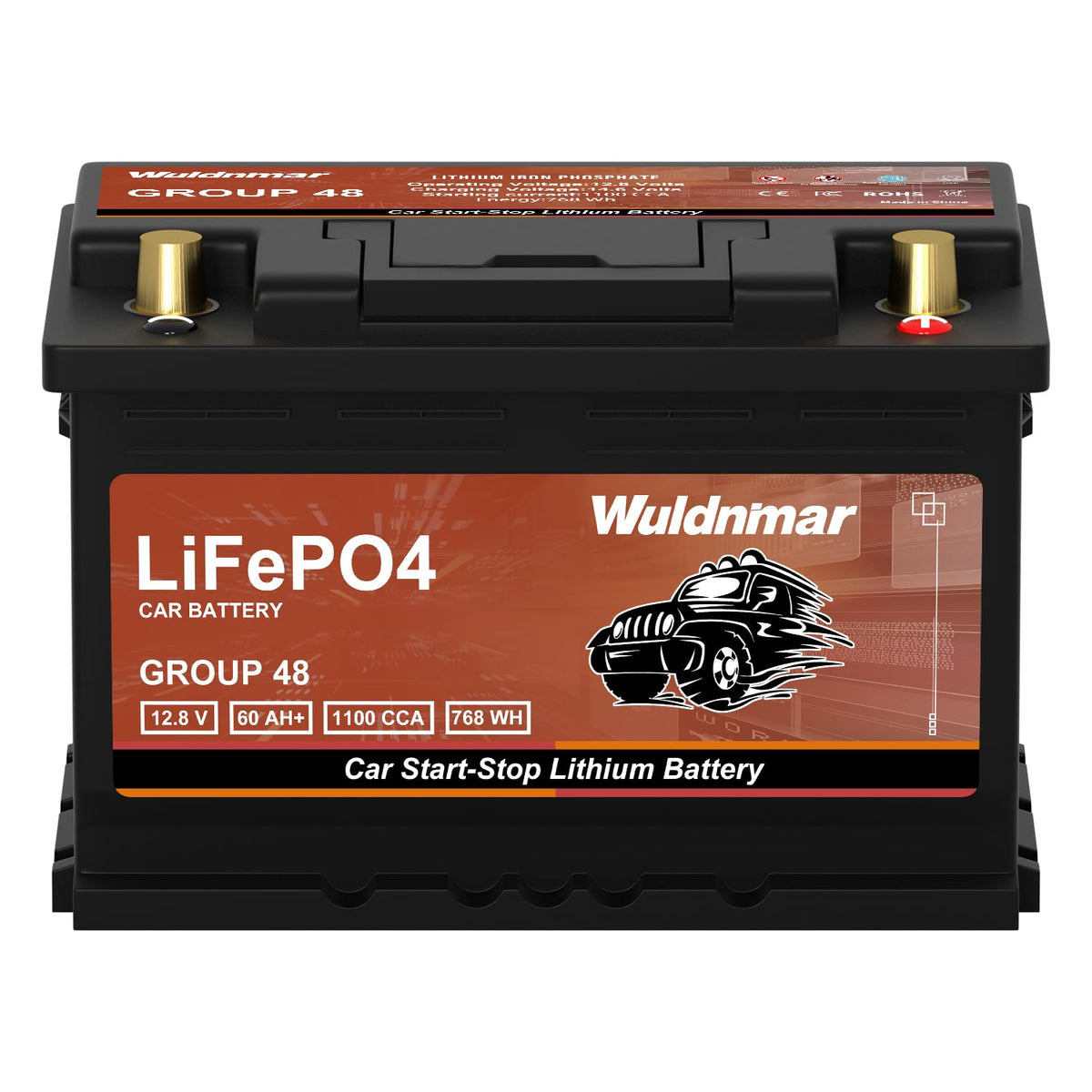 Group 27 12V 80Ah Lithium Battery, LiFePO4 Automotive Battery with 1300CCA, Lightweight Lead-Acid Replacement for Cars, Trucks & SUVs