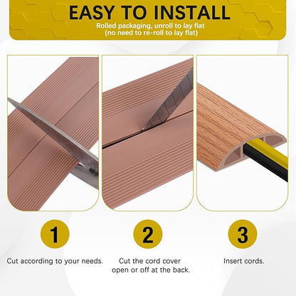 Floor Cord Cover 10FT Cord Covers for Wires on Floor Protect Wires & Prevent Trip Hazards, Easy to Cut for Home, Office, School, Concerts, Cavity W0.6in x H0.32in
