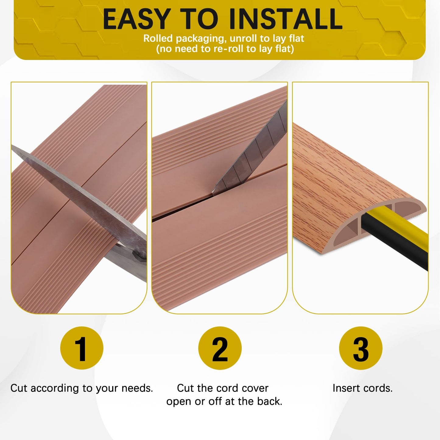JAHOMFAI Floor Cord Cover 10FT Cord Covers for Wires on Floor Protect Wires & Prevent Trip Hazards, Easy to Cut for Home, Office, School, Concerts, Cavity W0.6in x H0.32in