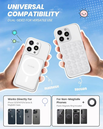 Klearlook Magnetic Suction Phone Mount for MagSafe Case, Removable Sticky Phone Grip Holder for Hands-Free Makeup/Selfie/Live Streaming/Vlog for TikTok & Instagram Influencer/Creator, Transparent