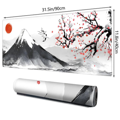 Galdas Mouse Pad for Gaming, Japanese Desk Mat,XXL XL Large Mouse Mat Long Extended Mousepad Non-Slip Rubber Mice Pads Stitched Edges Thin (31.5 x 11.8 x 0.12 Inches) Ink and Wash