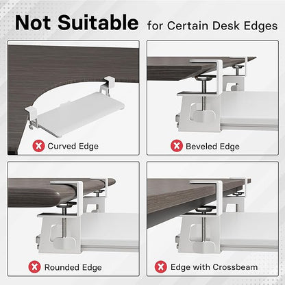 BONTEC KMT01-PJ Under Desk Keyboard Tray, Pull-Out Keyboard & Mouse Platform with C-Clamp, 20 x 11.8 in Space-Saving Ergonomic Slide-Out Drawer, White