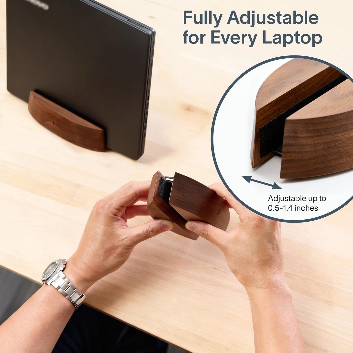 Nordik Vertical Laptop Stand - Adjustable Solid Walnut Laptop Dock