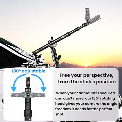 Suction Car Mount for GoPro/Insta360/DJI | Aluminum Alloy Extendable Selfie Stick with Multi-Joint Flexible Arm | Upsized Strong Suction Mount Kit Includes Tripod Adapter