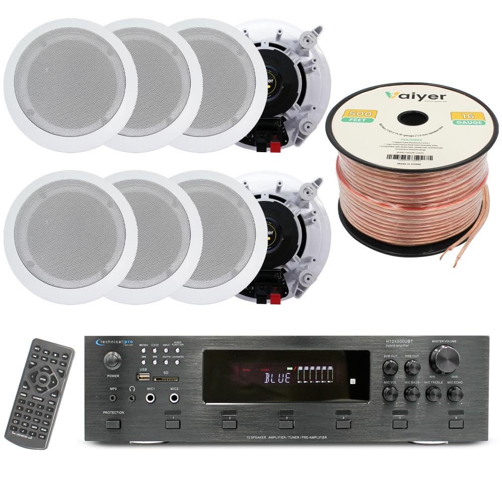 Vaiyer Home Audio System Kit, 6-Channel 6000 Watts Bluetooth Amplifier