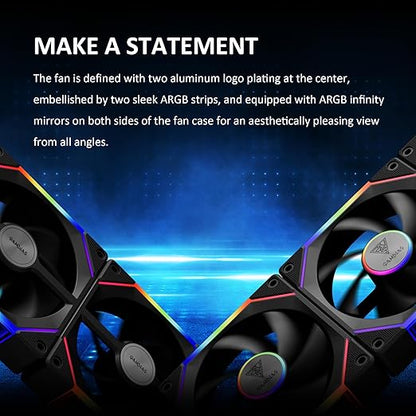 GAMDIAS Aeolus P2-1203U 120mm ARGB PWM Fan(3 Fan Pack w/USB Hub), Include Reverse Fan Blade x3, ARGB Sync Ready, Easy Installation & Cabless Daisy-Chain Design, Silent Operation, Up to 2400RPM, Black