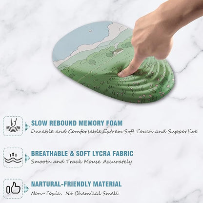 Ergonomic Mouse Pad Wrist Support, Mouse Pad with Wrist Rest, Memory Foam Massage Design & Non-Slip PU Base MousePads for Pain Relief, Desk, Office, Home, Kawaii Japanese Anime