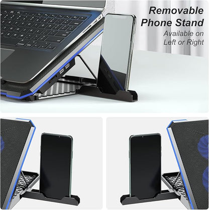 ICE COOREL Laptop Cooling Pad with 6 Cooling Fan, Laptop Cooler Fan with No Lights, Cooling pad for Laptop 15-17 Inches, Notebook Cooler Stand with 9 Height Adjustable, Cooler Pad for Lap or Desk Use