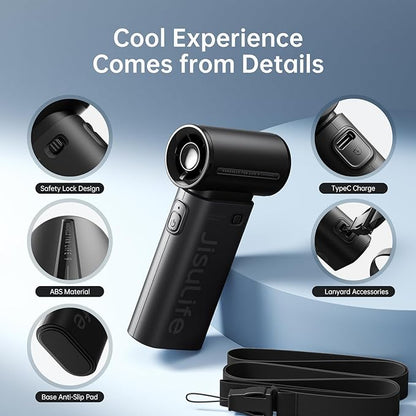 JISULIFE Portable Handheld Fan Life9, Turbo Power High Speed Air [18H Max Cooling Time], 5 Gear Wind, 5000mAh Rechargeable, Mini Pocket Design, Personal Fan for Travel Concerts Camping Makeup - Black