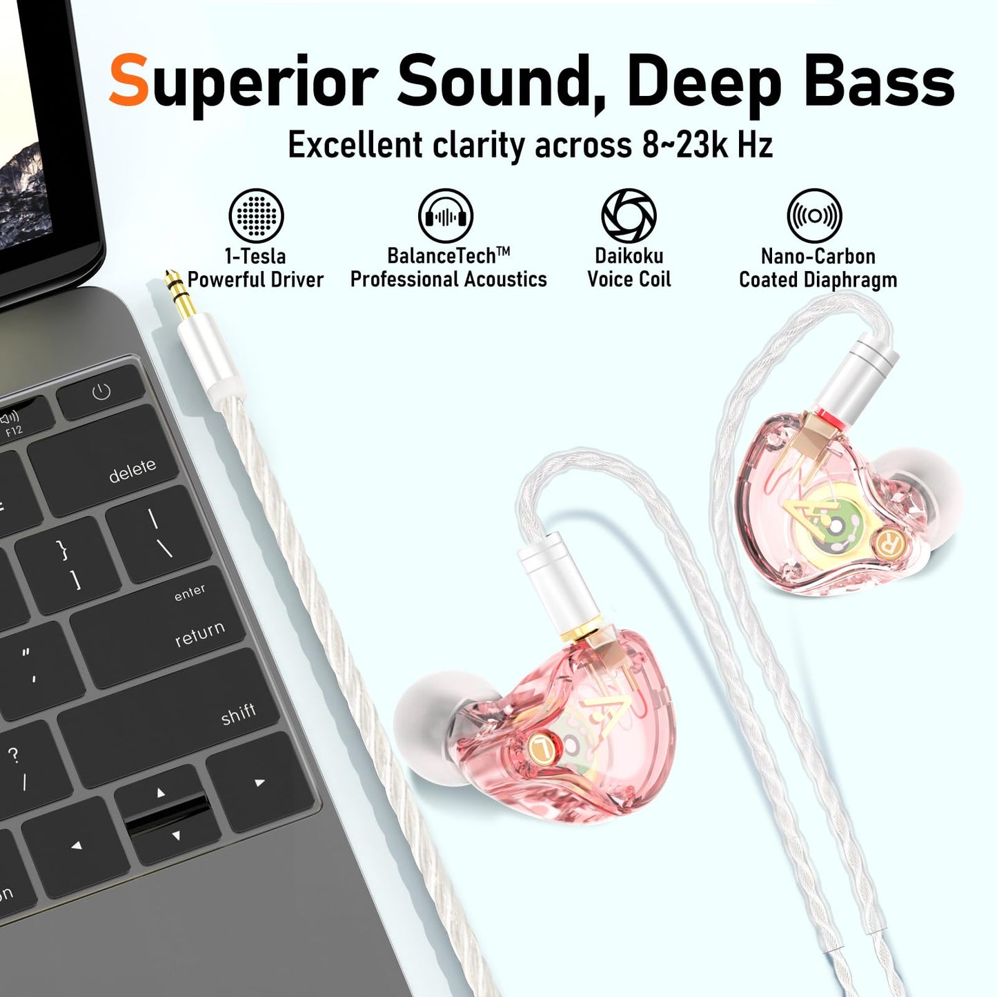 Audiovance Vibes 202 HiFi Wired Earbuds, IEM in-Ear Monitor Headphones