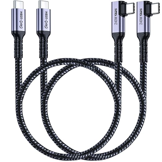 SUMPK Short USB 4 Cable Right Angle 1.5FT 2 Packs, 240W Fast Charging