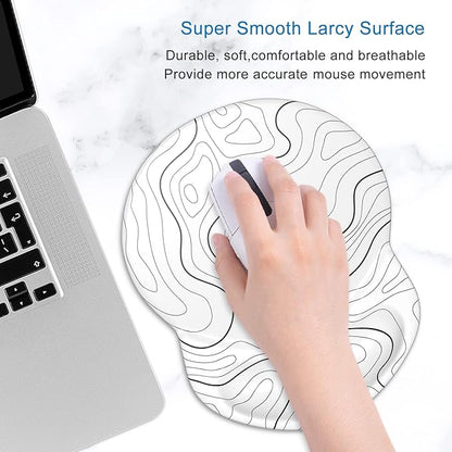 ITNRSIIET Ergonomic Mouse Pad with Gel Wrist Support Small Wrist Rest Smooth Surface Non-Slip PU Base Comfortable Office Supplies Pain Relief, 8.7 x 7.2 inches, Topographic Contour White