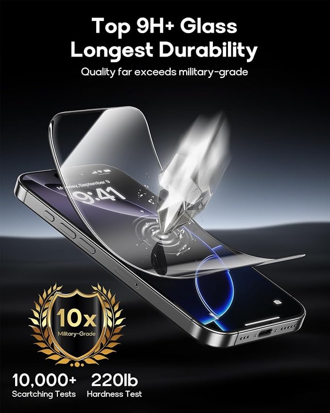 3 Pack for iPhone 15 Pro Max Tempered Glass Screen Protector:9H+ Durable, Auto Positioning, Bubble Free, High Definition, Easy Installation