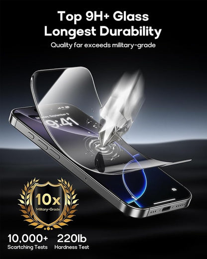 3 Pack for iPhone 15 Pro Max Tempered Glass Screen Protector:9H+ Durable, Auto Positioning, Bubble Free, High Definition, Easy Installation