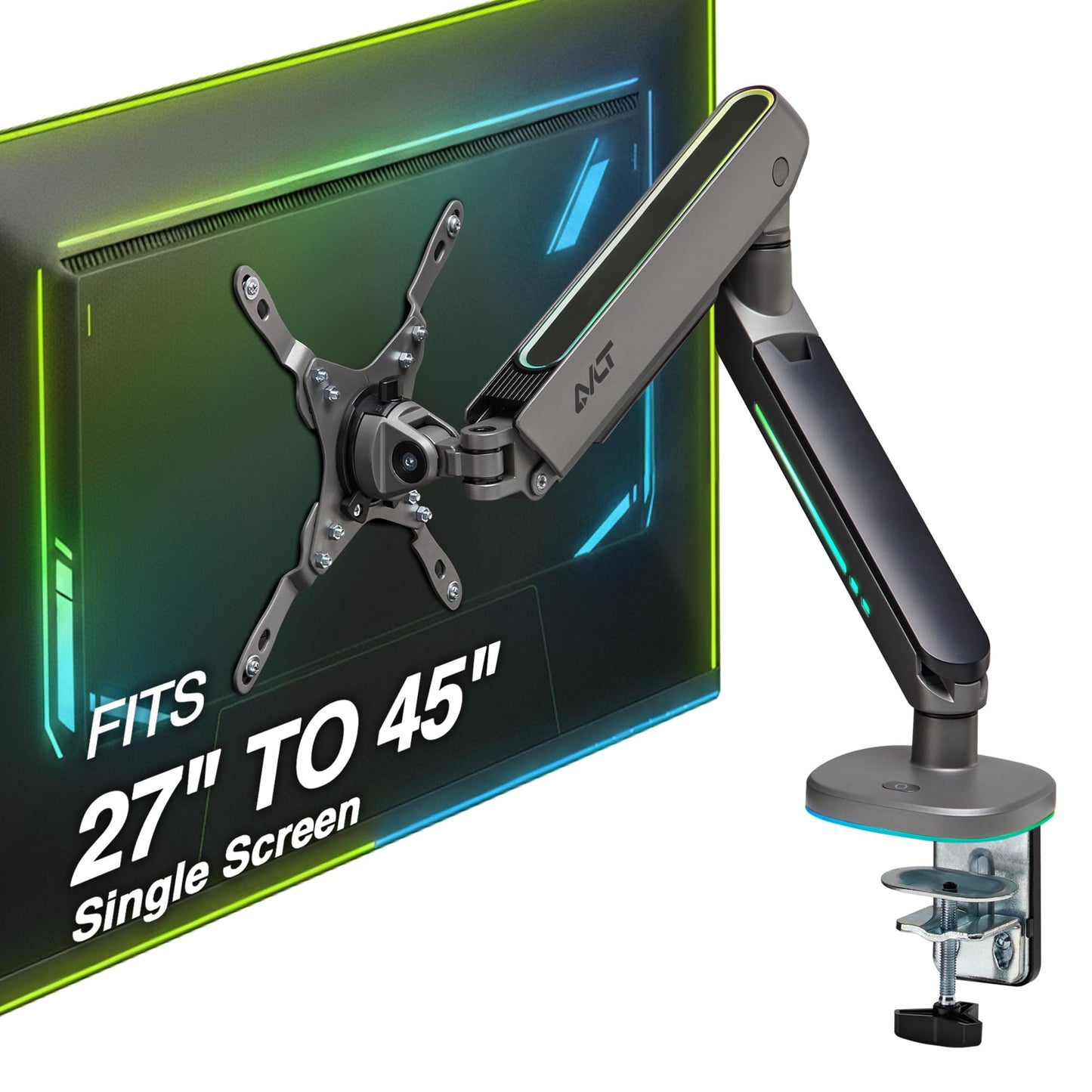 AVLT Single 27”-45” RGB Gaming Monitor Arm Desk Mount - Dark Gray