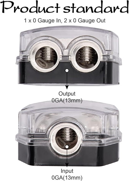 2 Way Power Distribution Block 1x 0 GA in 2X 0 GA Out Circuit Protector Distribution Connecting Blocks for Car Audio Splitter,2Pcs