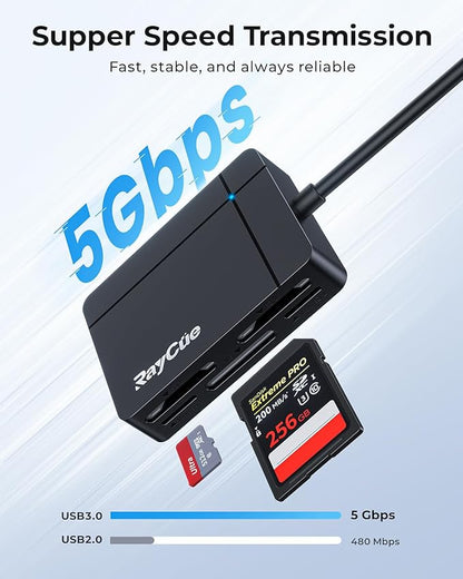 RayCue USB C USB3.0 Multi SD Card Reader, 7 in1 Memory Card Reader for SD/TF/CF/XD/MS, Drive Free for iPhone 15 pro/max, MacBook Pro/Air 2023, iPad Pro, iMac, S23, XPS 17, Surface Book 3 and More