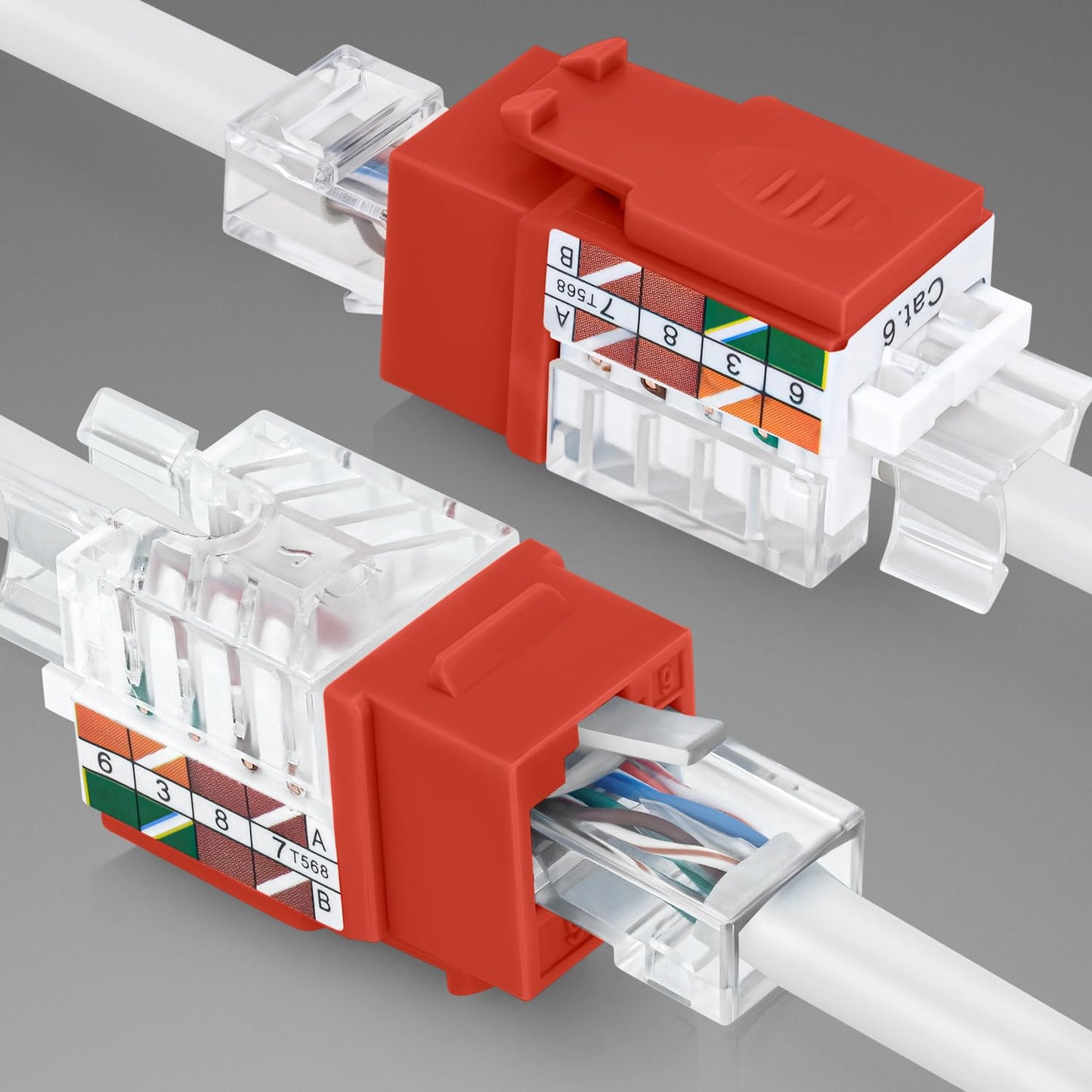 Everest 45 Degree RJ45 Cat6A Keystone Jacks Slim Profile 10-Pack Orange