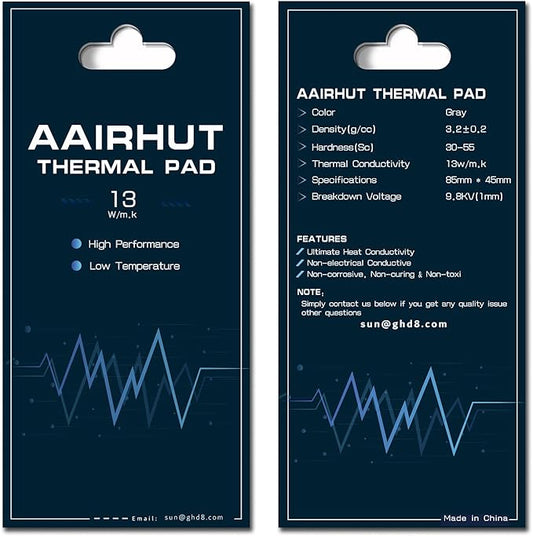 Aairhut Thermal Pad 13W/mK, 85 x 45 x 0.5mm Silicone Cooling Pad Non Conductive Heat Resistance Soft Sticky Cover with Dual Self-Adhesive Films for PC Laptop Game Console/PS5/SSD/GPU/Computer