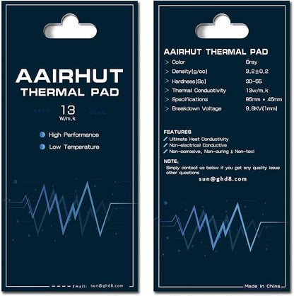 Aairhut Thermal Pad 13W/mK [0.5~3mm], 85 x 45 x 3mm Silicone Cooling Pad Non Conductive Heat Resistance Extreme Odyssey Cover with Dual Self-Adhesive Films for PC Laptop PS4/PS5/CPU/GPU/Computer