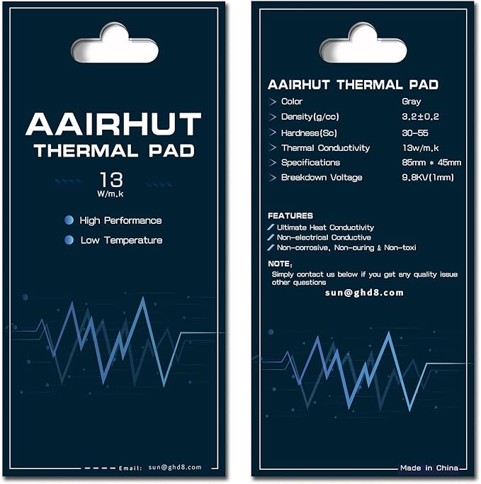 Aairhut Thermal Pad 13W/mK [0.5~3mm], 85 x 45 x 1mm Silicone Cooling Pad Non Conductive Heat Resistance Extreme Odyssey Cover with Dual Self-Adhesive Films for PC Laptop PS4/PS5/CPU/GPU/Computer