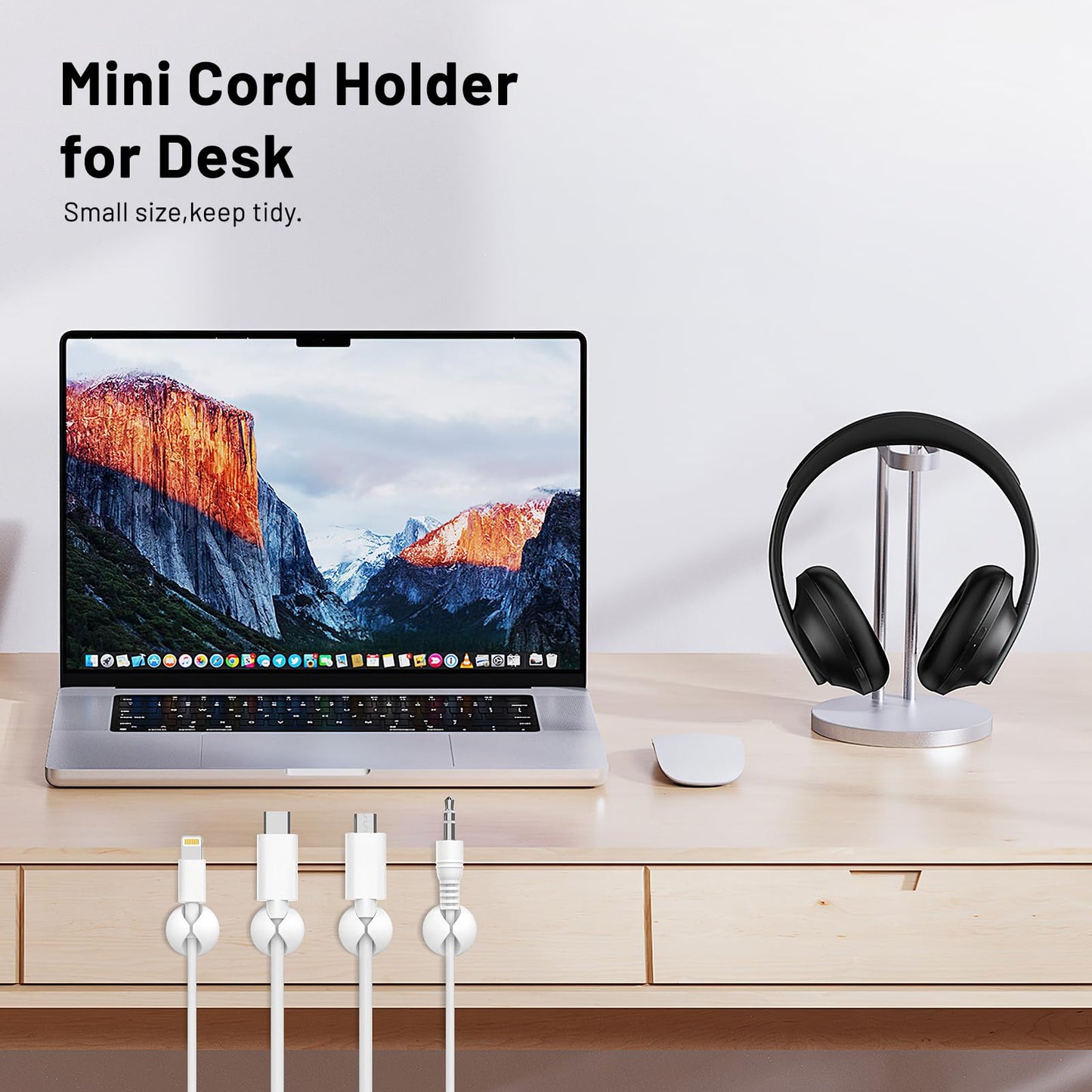 Znben 18 Pack Mini Cable Clips, Adhesive Cord Holder for Desk, White
