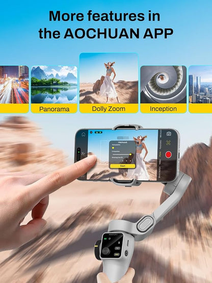 Gimbal Stabilizer for iPhone & Android, 3-Axis Phone Gimbal with OLED Screen, 7.8" Extendable Rod, Face & Gesture Tracking, Ideal for Vlogging, Travel & Video Recording-Smart V8 White