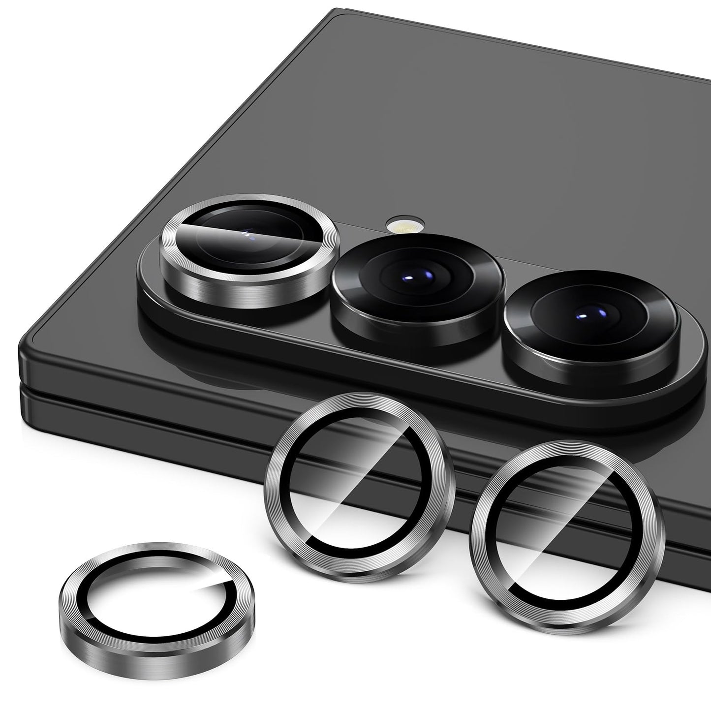 Avocase for Samsung Galaxy Z Fold 7 Camera Lens Protector, Individual Metal Ring Tempered Glass Lens Cover, [Strong Adsorption] Scratch Resistant Ultra-Thin HD Clear Lens Cover, 1 Set-Black