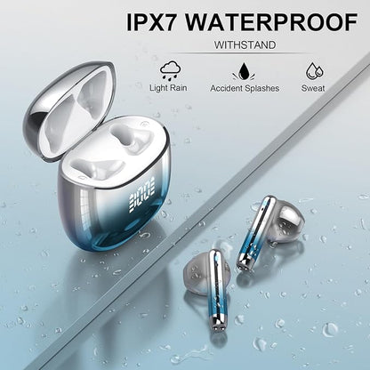 Wireless Earbuds, Bluetooth Headphones 48H Playtime Ear Buds with LED Power Display, IPX7 Waterproof Bluetooth 5.4 Earphones in-Ear Earbuds with 4 Mic for Android iOS Cell Phone Laptop, Blue