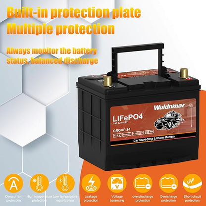 High Performance Lithium Car Battery - G24 12V 60AH with 1100CCA for Start-Stop Systems Auto