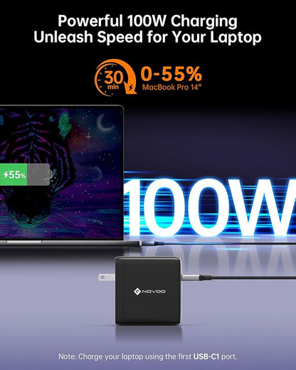 100W USB C Charger, 120W MacBook Pro Charger, 3-Port GaN Fast Charger with PD3.0, PPS, USB C Charger for MacBook pro & MacBook Air, ipad Air, iPhone 15, iPad, Laptops and All USB C Device