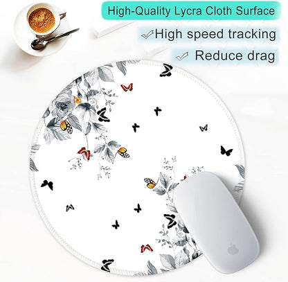 ITNRSIIET Round Mouse Pad with Stitched Edge Premium-Textured Waterproof Non-Slip Rubber Base Desktop Protection Mat Diameter 8.7 inches, Flowers and Butterflies