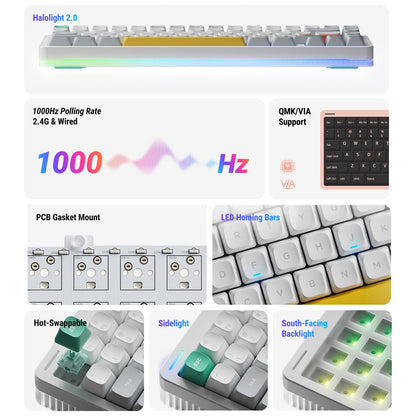 nuphy Halo75 V2 Mechancial Gaming Kyeboard,75% Wireless Hot Swappable Bluetooth Keyboard,83 Kyes RGB Backlit Keyboard,Support Bluetooth/2.4GHz/USB-C (White, Lemon (55gf))