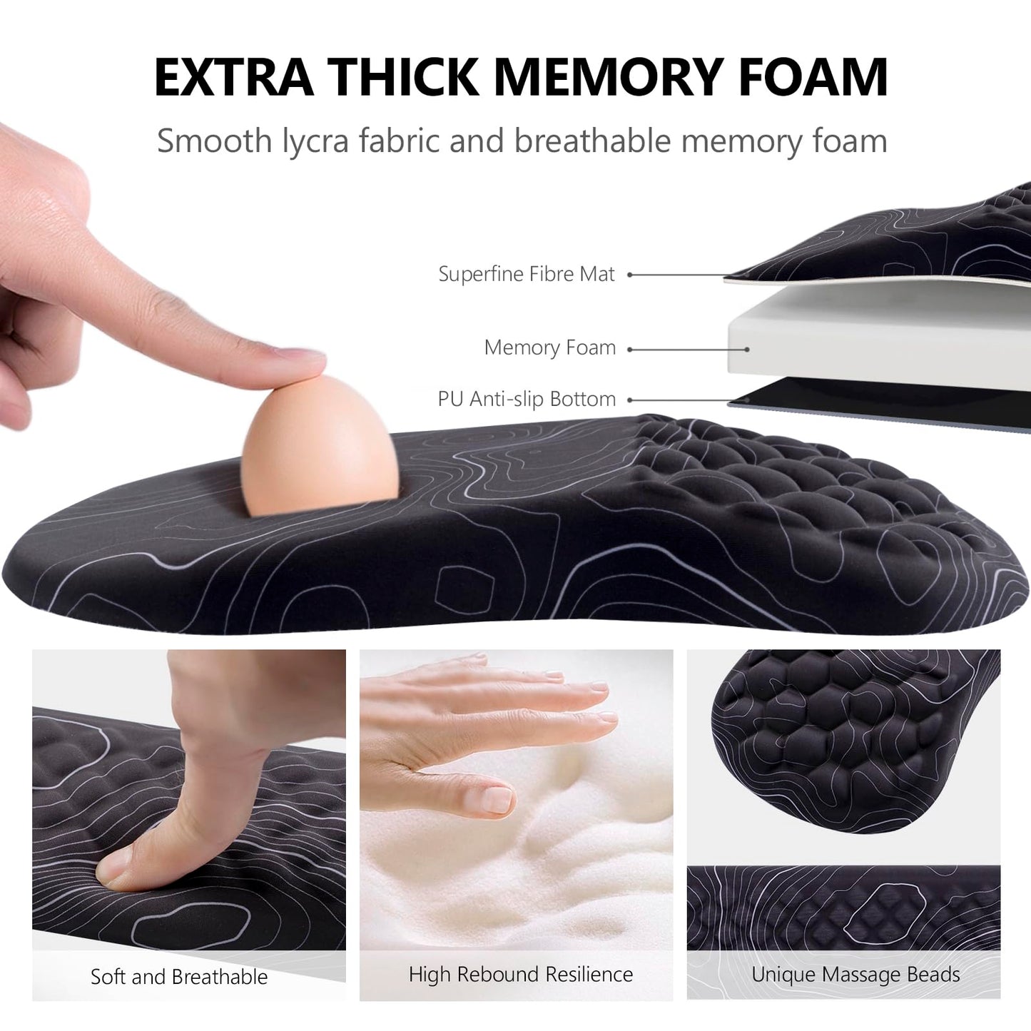 Mouse Pad Wrist Support, Laokiiy 2 in1 Keyboard Wrist Rest+ Ergonomic Mouse Pad, Non-Slip Wrist Rest for Computer Keyboard, Made Easy Typing & Relieve Wrist Pain(Black White)