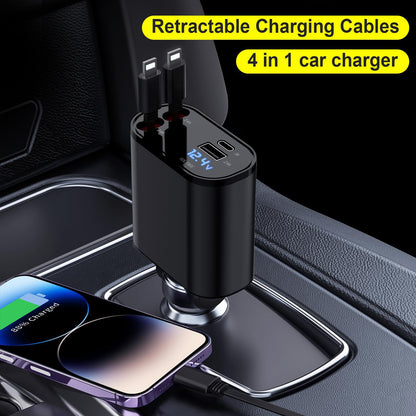 60W Fast Charging Car Charger for iPhone, 4-in-1 Retractable Phone Charger, Travel Essentials, Gifts for Women Men, Car Accessories for Women Men, for iPhone 14 13