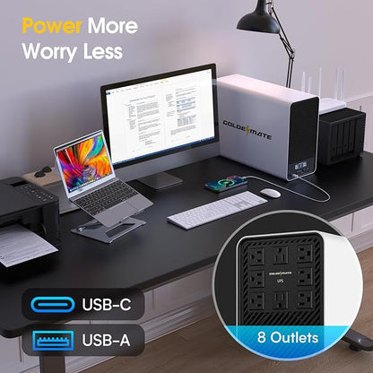 1500VA/1200W Lithium UPS Battery Backup and Surge Protector, Backup Battery Power Supply with LiFePO4 Batteries(296Wh), AVR, Line Interactive Sinewave UPS System, 8 Outlets, LCD Display
