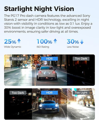 AZDOME PG17 Pro Mirror Dash Cam Front and Rear with IMX678, STARVIS 2 Rear View Mirror Camera with 5.8GHz WiFi, 4K+2.5K Dashcam, OTA Upgrade, Timeline Playback, Dual HDR, Voice Control, 128GB Card