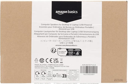 Amazon Basics USB-Powered Computer Speakers for Desktop or Laptop PC with Volume Control, Plug-N-Play, Black