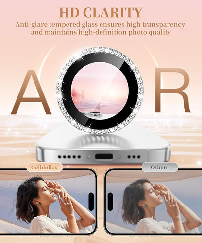 GolbinBox Camera Lens Protector for iPhone 16 Pro Max/16 Pro, 1:1 Invisible Fit, 9H Tempered Glass Ultra HD Metal Individual Camera Cover Screen Protectors for Women, Case Friendly, Bling/Sliver
