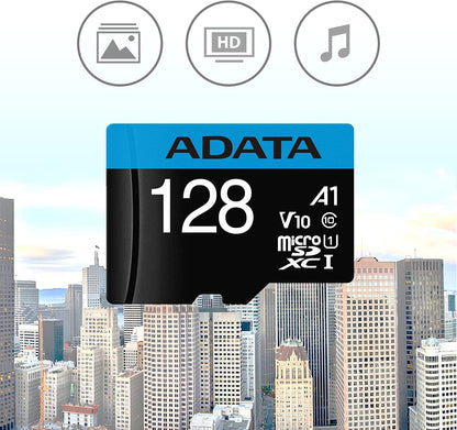 ADATA Premier 128GB MicroSDHC/SDXC UHS-I Class 10 V10 A1 Memory Card with Adapter Read up to 100 MB/s (AUSDX128GUICL10A1-RA1)